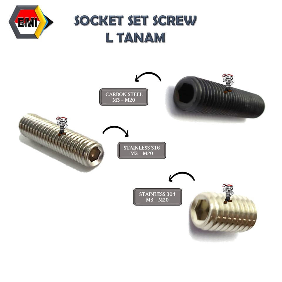 Hex Socket Set Screw Baut L Tanam