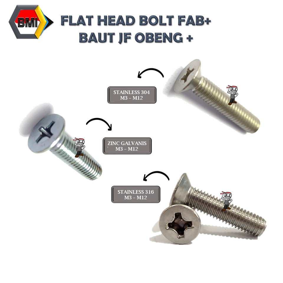 Flat Head Phillips Bolt Baut JF Obeng Plus