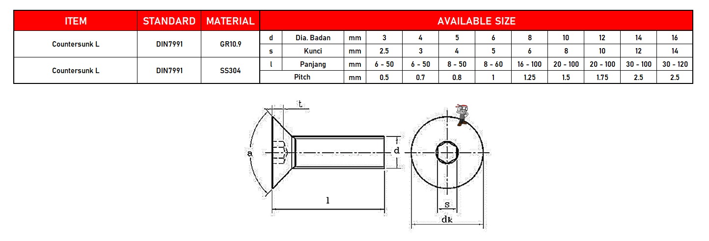 Countersunk Screw Verseng L 