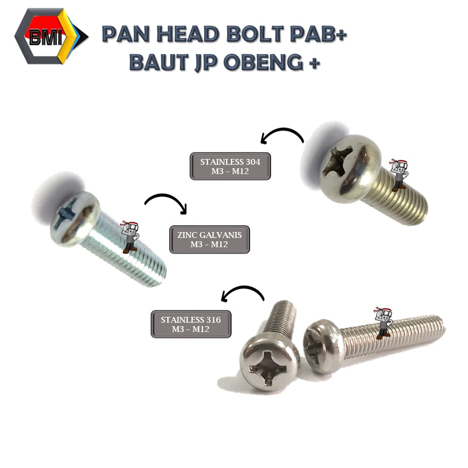 Pan Head Phillips Bolt Baut JP Obeng Plus